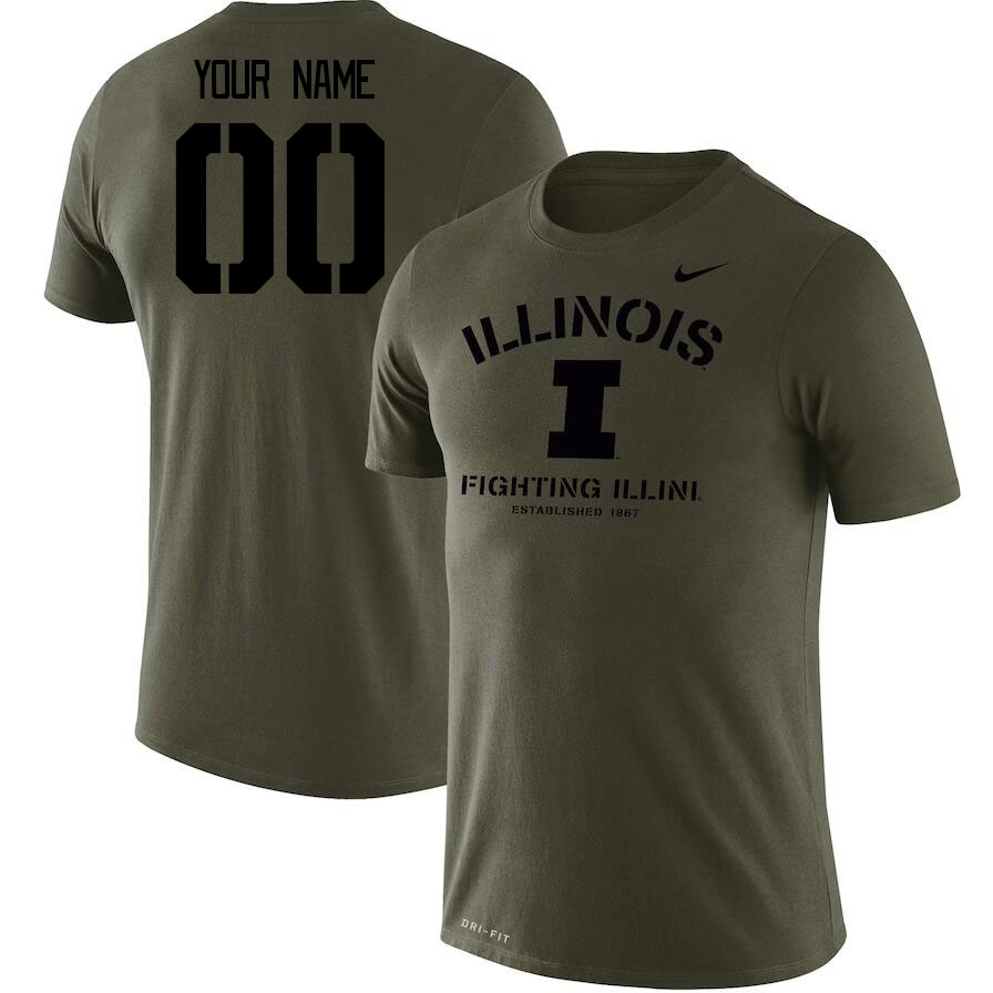 Custom Illinois Fighting Illini Name And Number College Tshirt-Olive - Click Image to Close